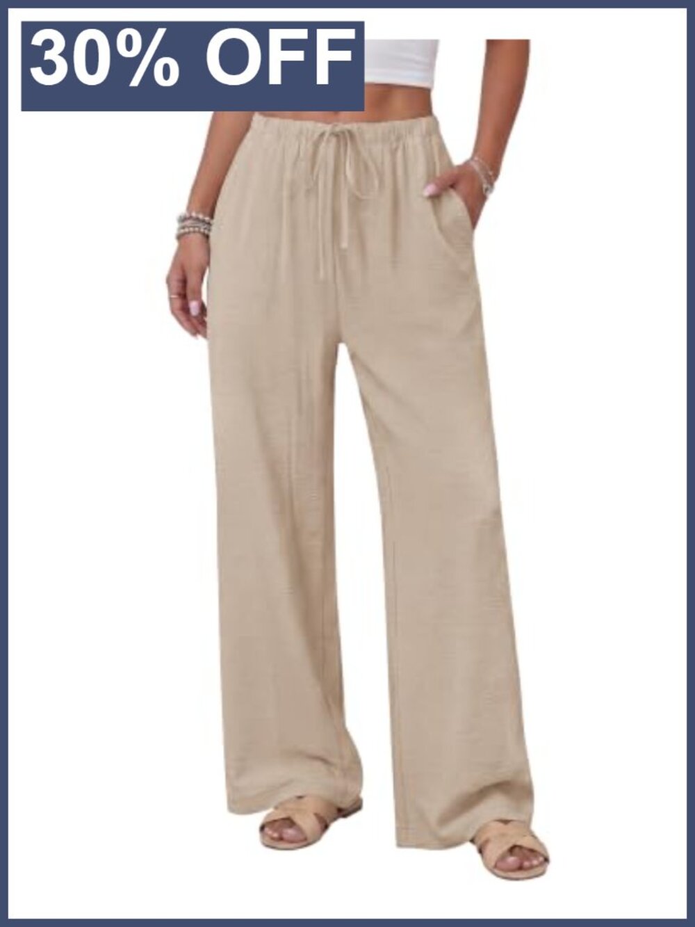 Wide Leg Palazzo Pants Women Casual Flowy Lightweight Drawstring Pockets